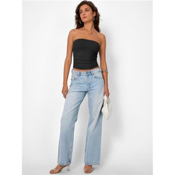 Womens Strapless Tube Tops Basic Backless Sleeveless Bandeau Going Out Crop Top - Picture 6 of 7